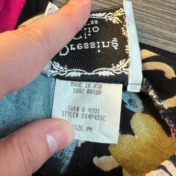 Vintage 90s Dressing Clio Black Abstract Floral Shift Midi Dress Size S Petite - Picture 5 of 5